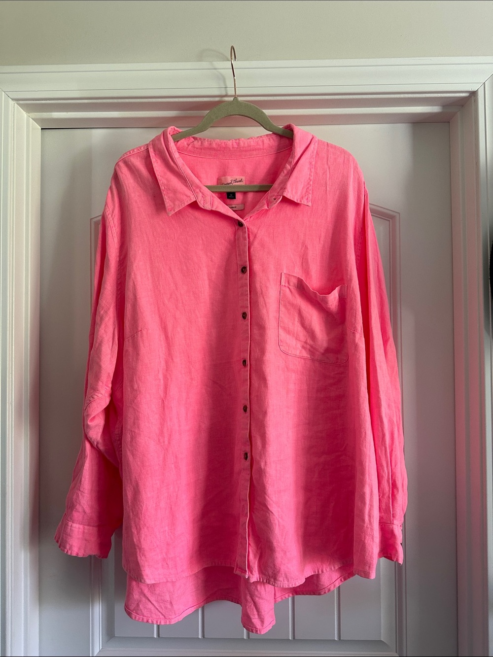 Universal Thread Hot Pink Long Sleeve Button-Down Oversized Linen Shirt Size 3X